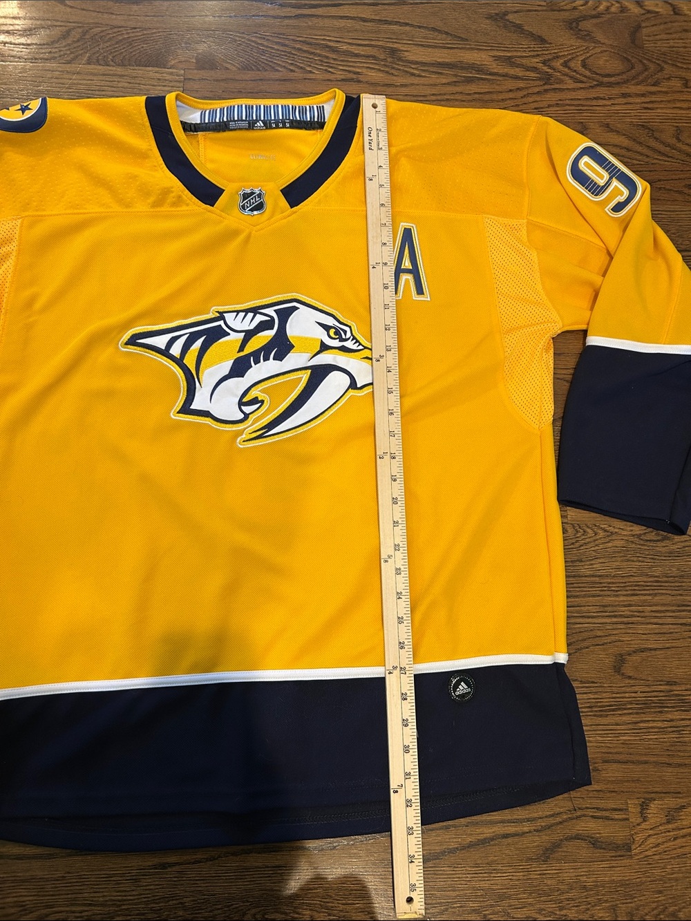 NHL Nashville Predators Gold and Navy Alternate Jersey with 'A' - Picture 4 of 7